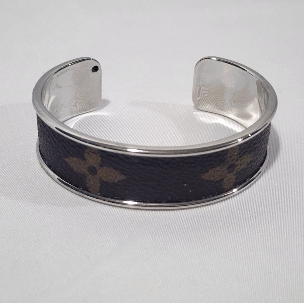 Louis Vuitton Monogram Canvas Silver Bangle Cuff Bracelet